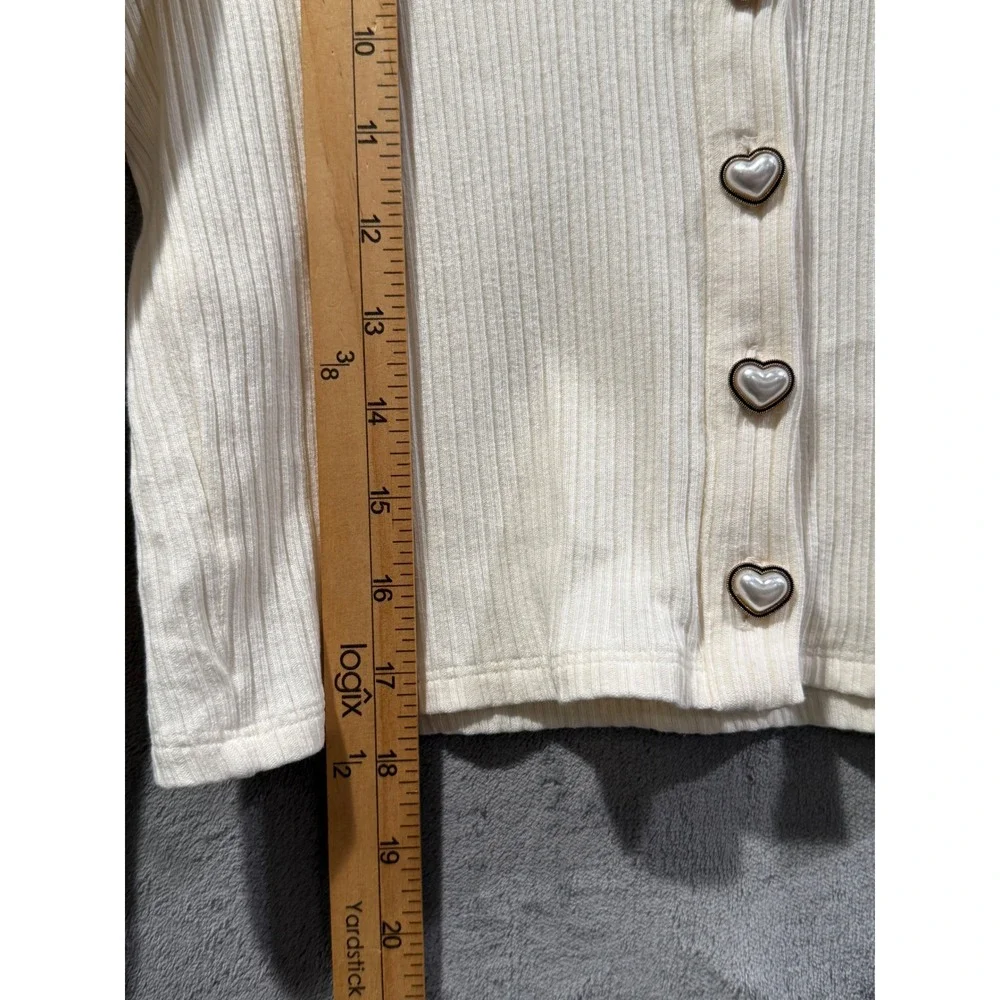 Reformation Cream Ribbed Heart Button Cardigan Top Small Tencel Cotton Blend